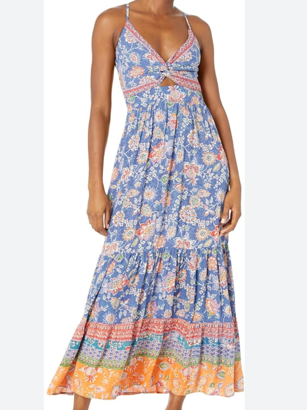 Angie Blue Floral Tiered Maxi dress